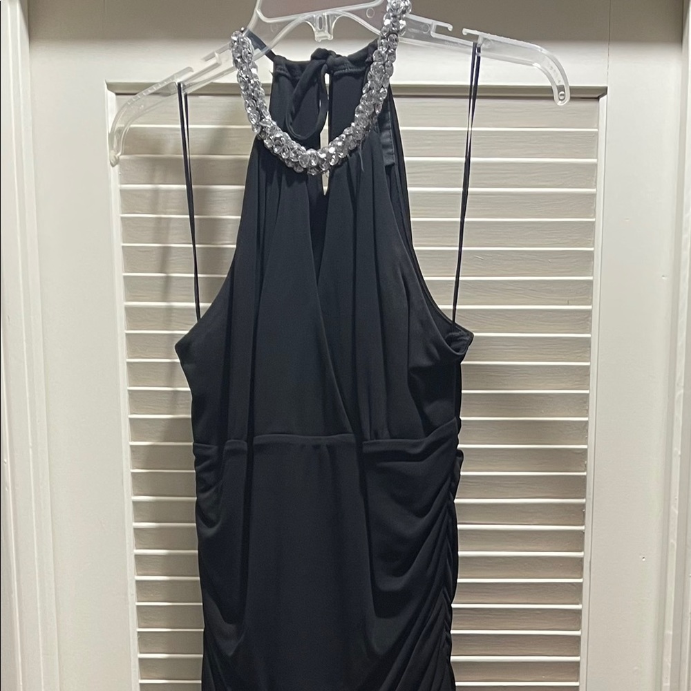 Black jumpsuit with rhinestone collar